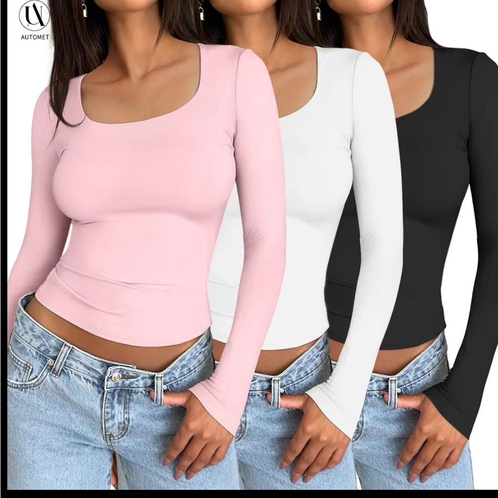 Women's Long Sleeve Tops - Pink, White, Black